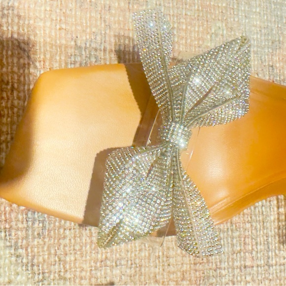 Zara Crystal Bow Embelished PVC Heels - Picture 2 of 4